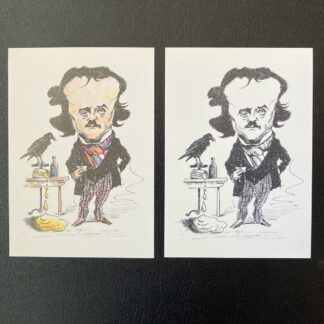 Cartoline caricature Edgar Alan Poe - Scrittore disegno di G. Testi tiratura limitata a 200 esemplari