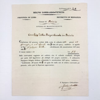 C00014706-120 Lotto 2 Documenti LOMBARDO VENETO 1849 Brivio Como Lecco Cimitero Strade Aquila