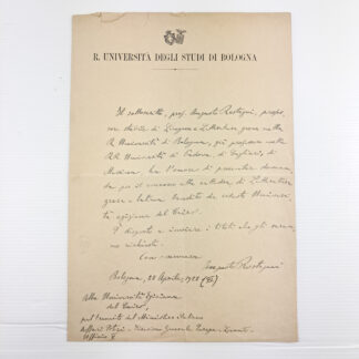 C00014639-87 Lettera autografa del prof. Augusto Rostagni – Università di Bologna, 1928 – con curriculum manoscritto