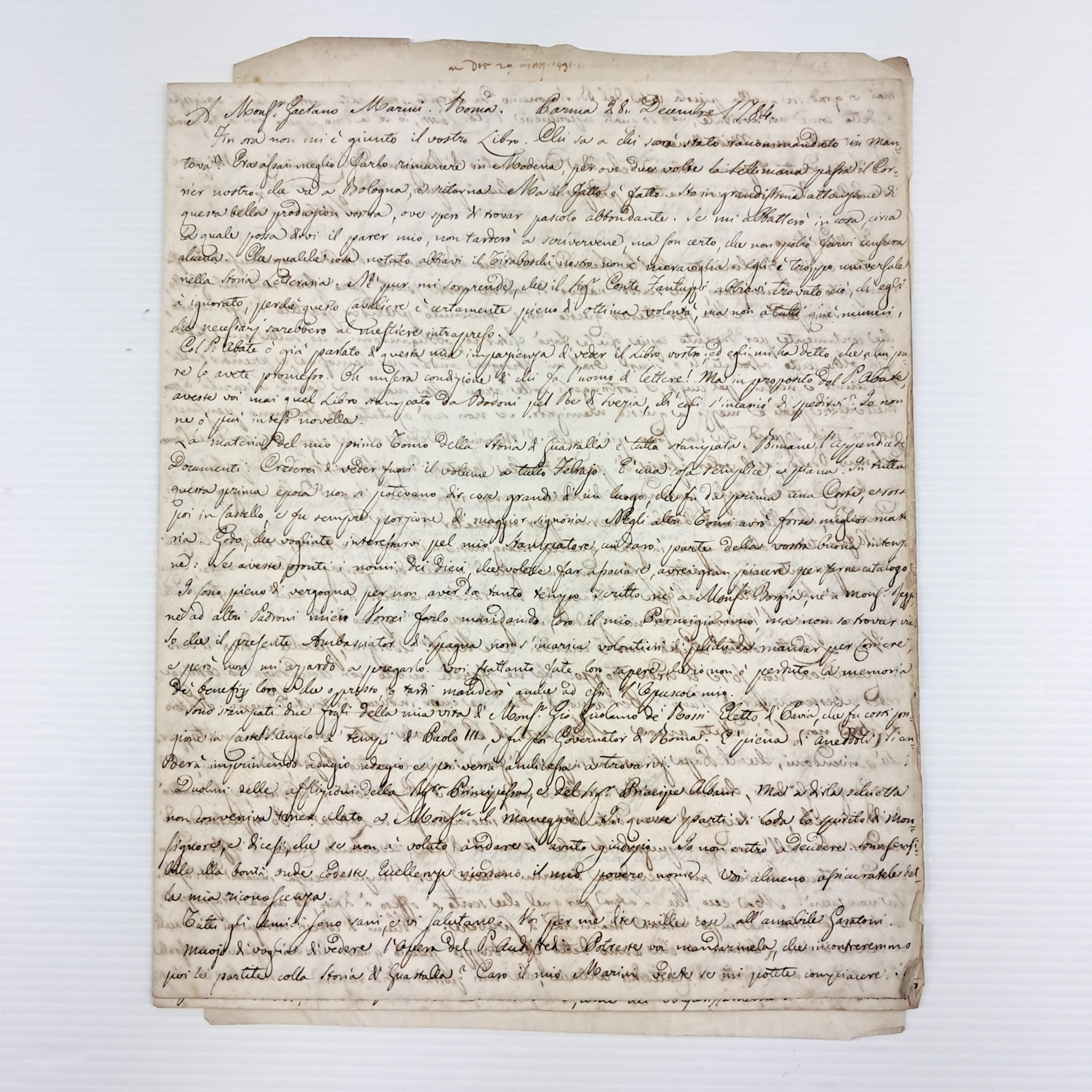 C00014658-87 Lettera autografa di Ireneo Affò a Mons. Gaetano Marini – Parma, 12 marzo 1784 - Rarissima
