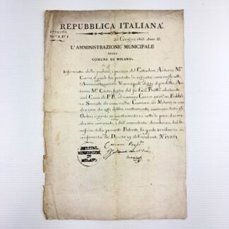 C00014663-120 Licenza ufficiale anno 1803 - nomina a "PUBBLICO SENSALE DI VINO" – Milano NAPOLEONICA